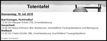Anzeige von Totentafel vom 19.07.2018 von MGO
