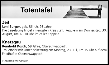 Anzeige von Totentafel vom 20.07.2018 von MGO