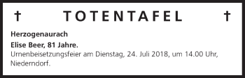 Anzeige von Totentafel vom 21.07.2018 von MGO