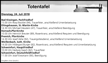 Anzeige von Totentafel vom 24.07.2018 von MGO