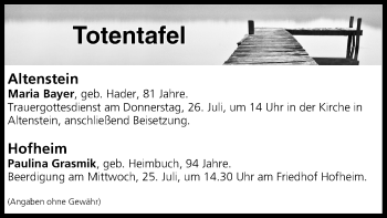 Anzeige von Totentafel vom 25.07.2018 von MGO