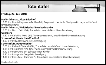 Anzeige von Totentafel vom 27.07.2018 von MGO