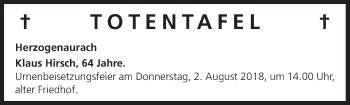 Anzeige von Totentafel vom 31.07.2018 von MGO