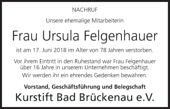Anzeige von Ursula Felgenhauer von MGO