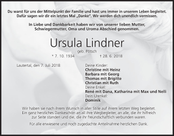 Anzeige von Ursula Lindner von MGO