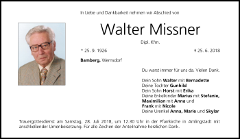Anzeige von Walter Missner von MGO