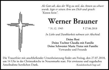 Anzeige von Werner Brauner von MGO