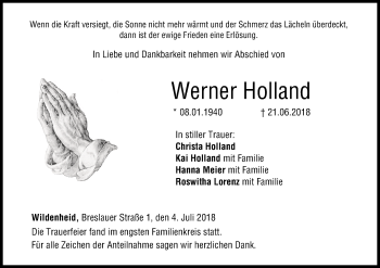 Anzeige von Werner Holland von MGO