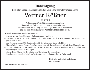 Anzeige von Werner Rößner von MGO