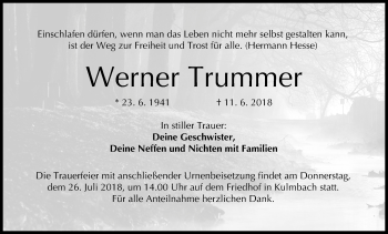 Anzeige von Werner Trummer von MGO