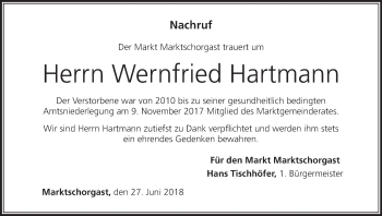 Anzeige von Wernfried Hartmann von MGO