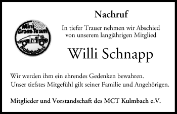 Anzeige von Willi Schnapp von MGO