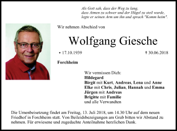 Anzeige von Wolfgang Giesche von MGO