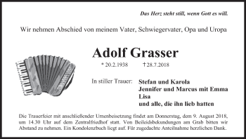 Anzeige von Adolf Grasser von MGO