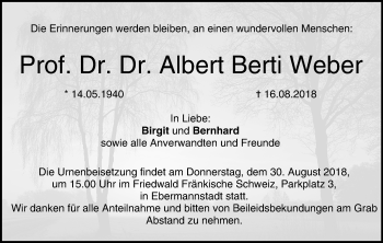 Anzeige von Albert Berti Weber von MGO
