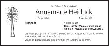 Anzeige von Annemarie Heiduck von MGO
