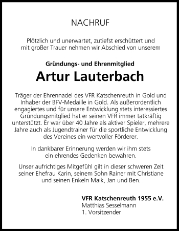 Anzeige von Artur Lauterbach von MGO