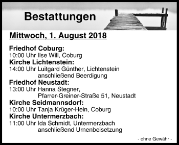 Anzeige von Bestattungen vom 01.08.2018 von MGO