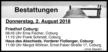 Anzeige von Bestattungen vom 02.08.2018 von MGO