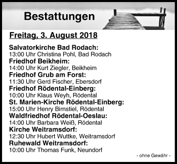 Anzeige von Bestattungen vom 03.08.2018 von MGO