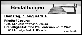 Anzeige von Bestattungen vom 07.08.2018 von MGO