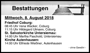 Anzeige von Bestattungen vom 08.08.2018 von MGO