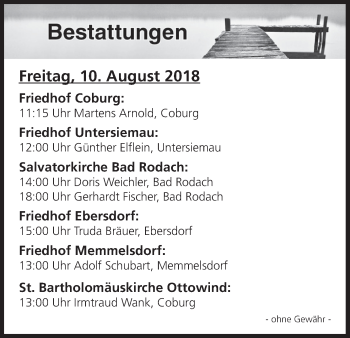 Anzeige von Bestattungen vom 10.08.2018 von MGO