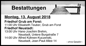 Anzeige von Bestattungen vom 13.08.2018 von MGO