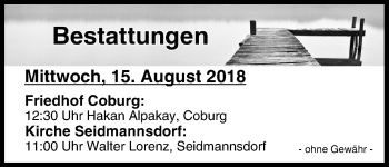 Anzeige von Bestattungen vom 15.08.2018 von MGO
