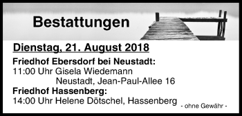 Anzeige von Bestattungen vom 21.08.2018 von MGO