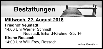 Anzeige von Bestattungen vom 22.08.2018 von MGO
