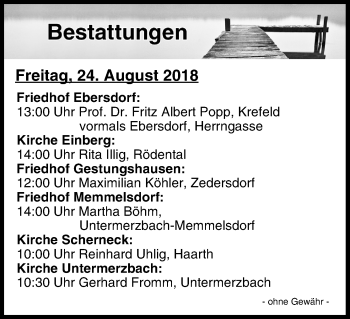 Anzeige von Bestattungen vom 24.08.2018 von MGO