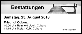 Anzeige von Bestattungen vom 25.08.2018 von MGO