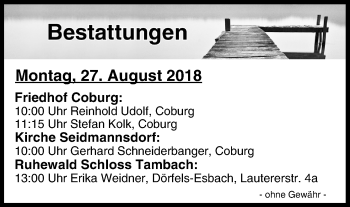 Anzeige von Bestattungen vom 27.08.2018 von MGO