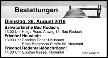 Anzeige von Bestattungen vom 28.08.2018 von MGO