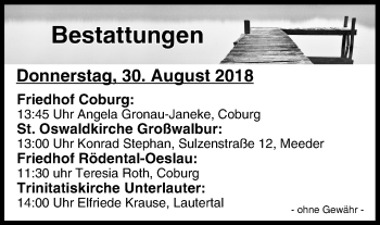Anzeige von Bestattungen vom 30.08.2018 von MGO