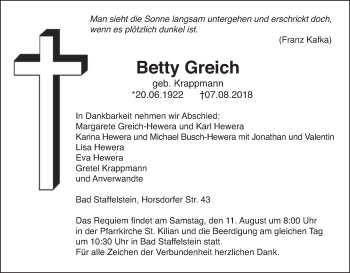 Anzeige von Betty Greich von MGO