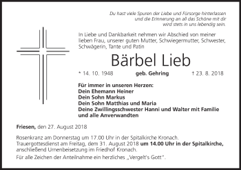 Anzeige von Bärbel Lieb von MGO