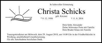 Anzeige von Christa Schicks von MGO