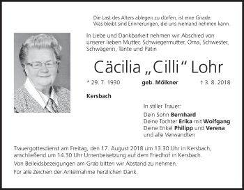 Anzeige von Cäcilia Lohr von MGO