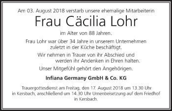 Anzeige von Cäcilia Lohr von MGO