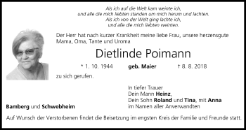 Anzeige von Dietlinde Poimann von MGO