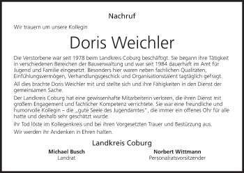 Anzeige von Doris Weichler von MGO