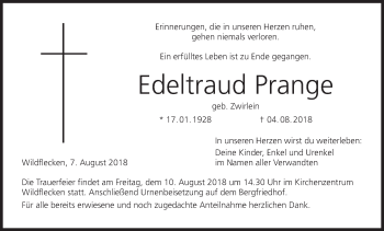 Anzeige von Edeltraud Prange von MGO