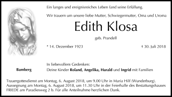 Anzeige von Edith Klosa von MGO