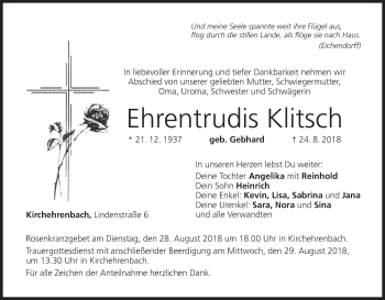 Anzeige von Ehrentrudis Klitsch von MGO