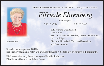 Anzeige von Elfriede Ehrenberg von MGO