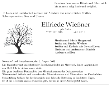 Anzeige von Elfriede Wießner von MGO