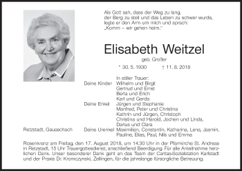 Anzeige von Elisabeth Weitzel von MGO