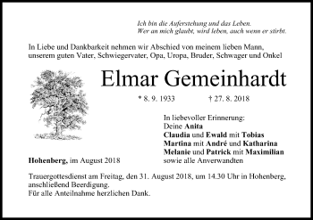Anzeige von Elmar Gemeinhardt von MGO